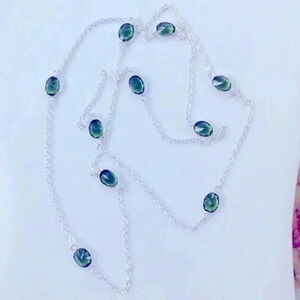 Peridot 925 Sterling Silver Plated Station Necklace NWT